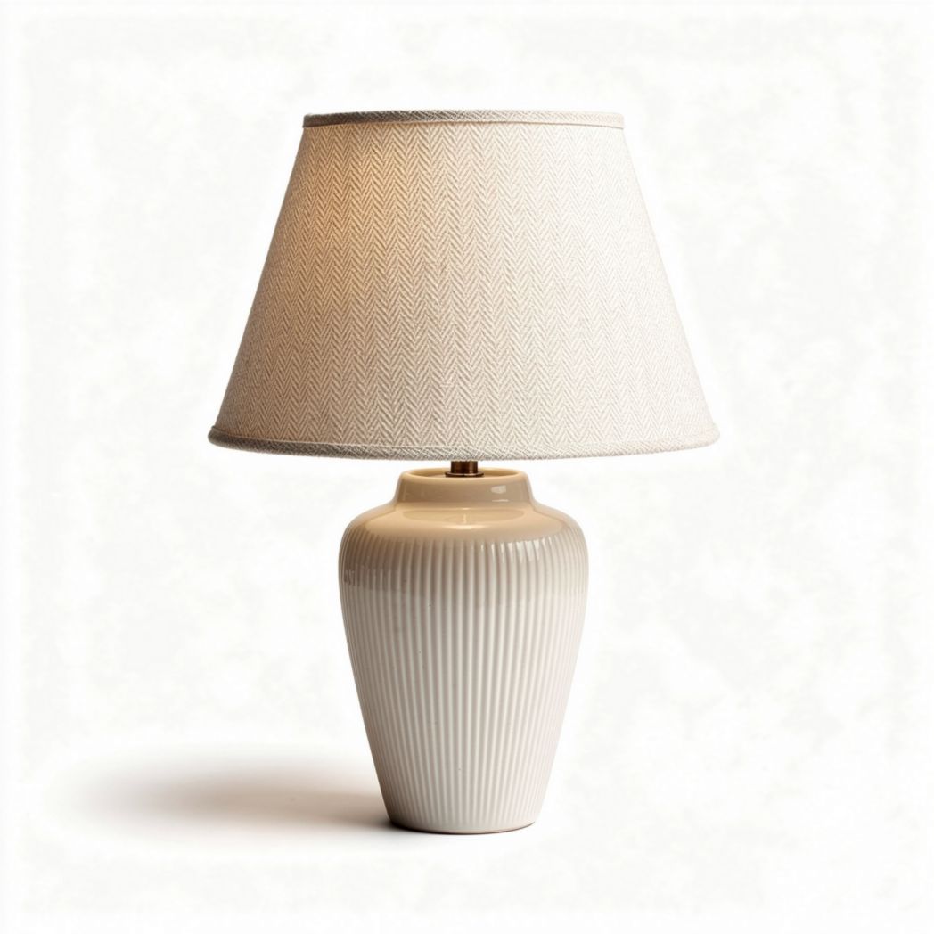 Tafellamp met lampschade van stof keramieken basis witte kleur 20 x 20 x 35cm