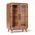 Houten vitrinekast met glazen deuren en glazen planken 80 x 40 x 120cm