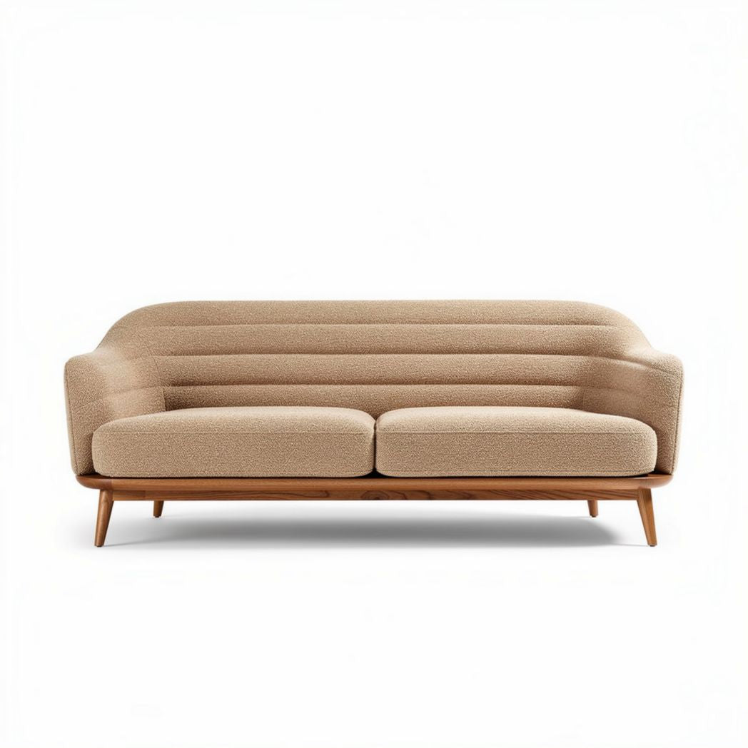 Sofa met houten onderstel in beige stof 200 x 90 x 80cm