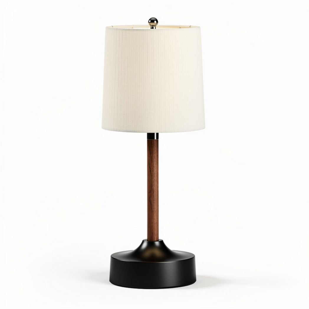 Tafellamp met houten voet en witte stofschaduw 25 x 25 x 50cm