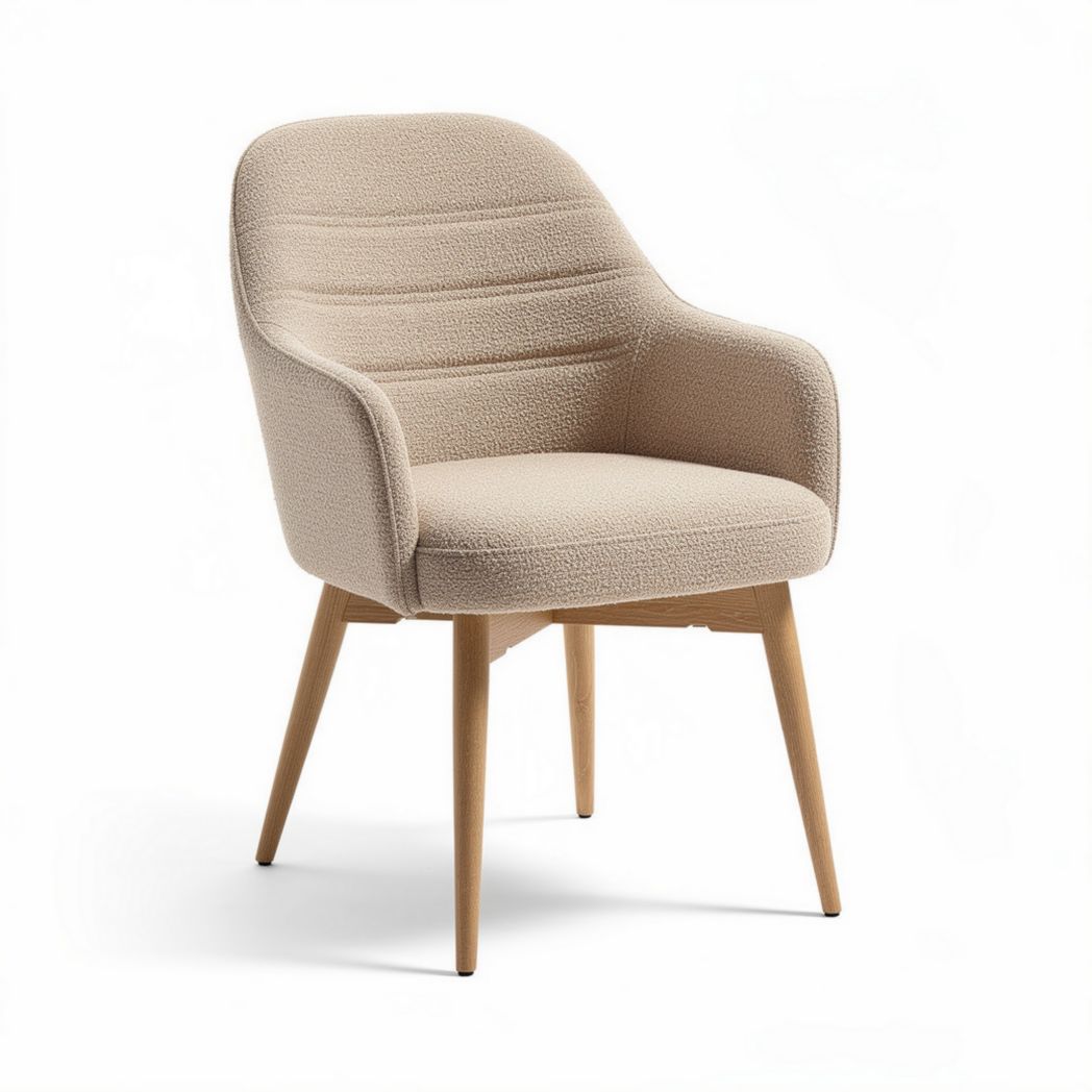 Stoel van stof met rugleuning en houten poten 80 x 70 x 80cm beige