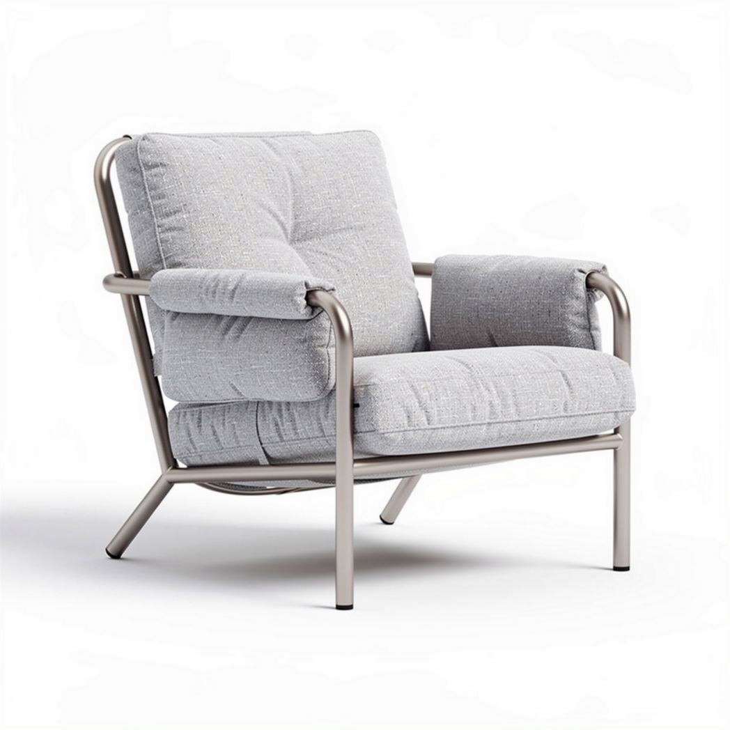 Grijze stoffen fauteuil met metalen frame en afmetingen 80 x 80 x 75cm
