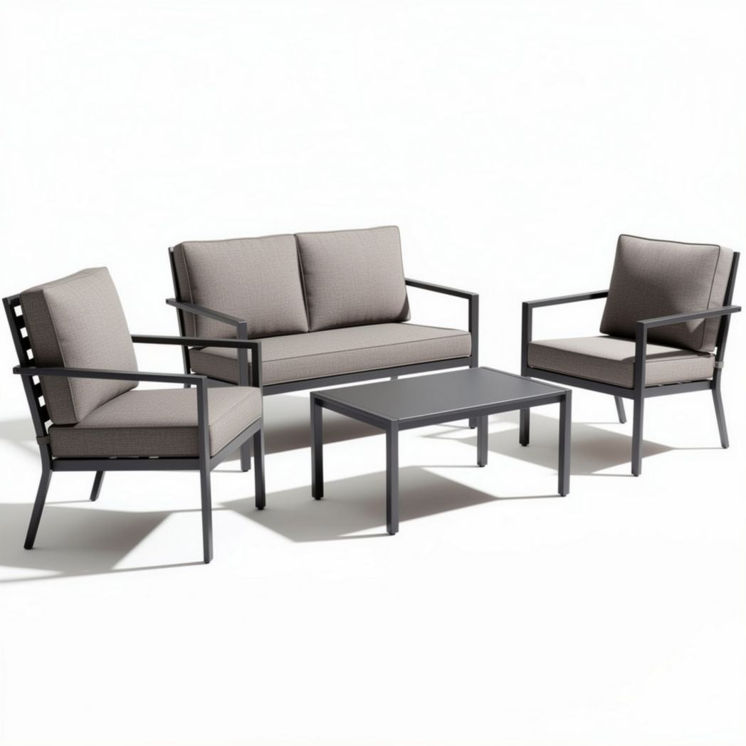 Tuinset van aluminium met kussens en een tafel van 90 x 70 cm